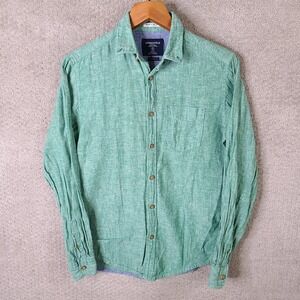 Springfield Shirt Mens Small‎ Green Linen Blend Custom Fit Long Sleeve Casual